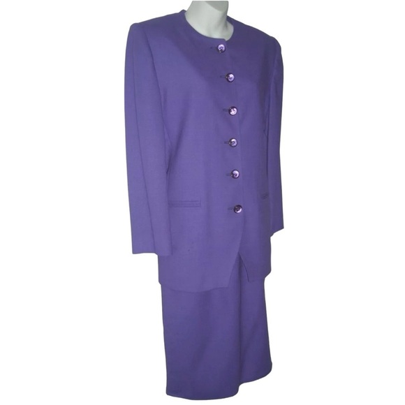 Vintage 80s Benard Holtzman Harve Benard Suit Purple Wool Business Work Witchy - Picture 2 of 11